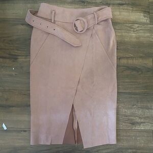 Suede-like Mauve Midi Skirt w/ Buckle - Jlux